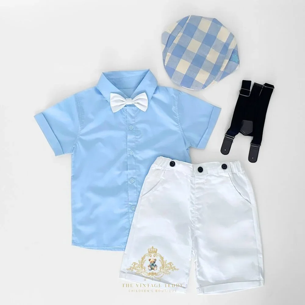 NWT Handsome Boys Oxford Button Down Shirt & Shorts Matching Set Blue & White 5T
